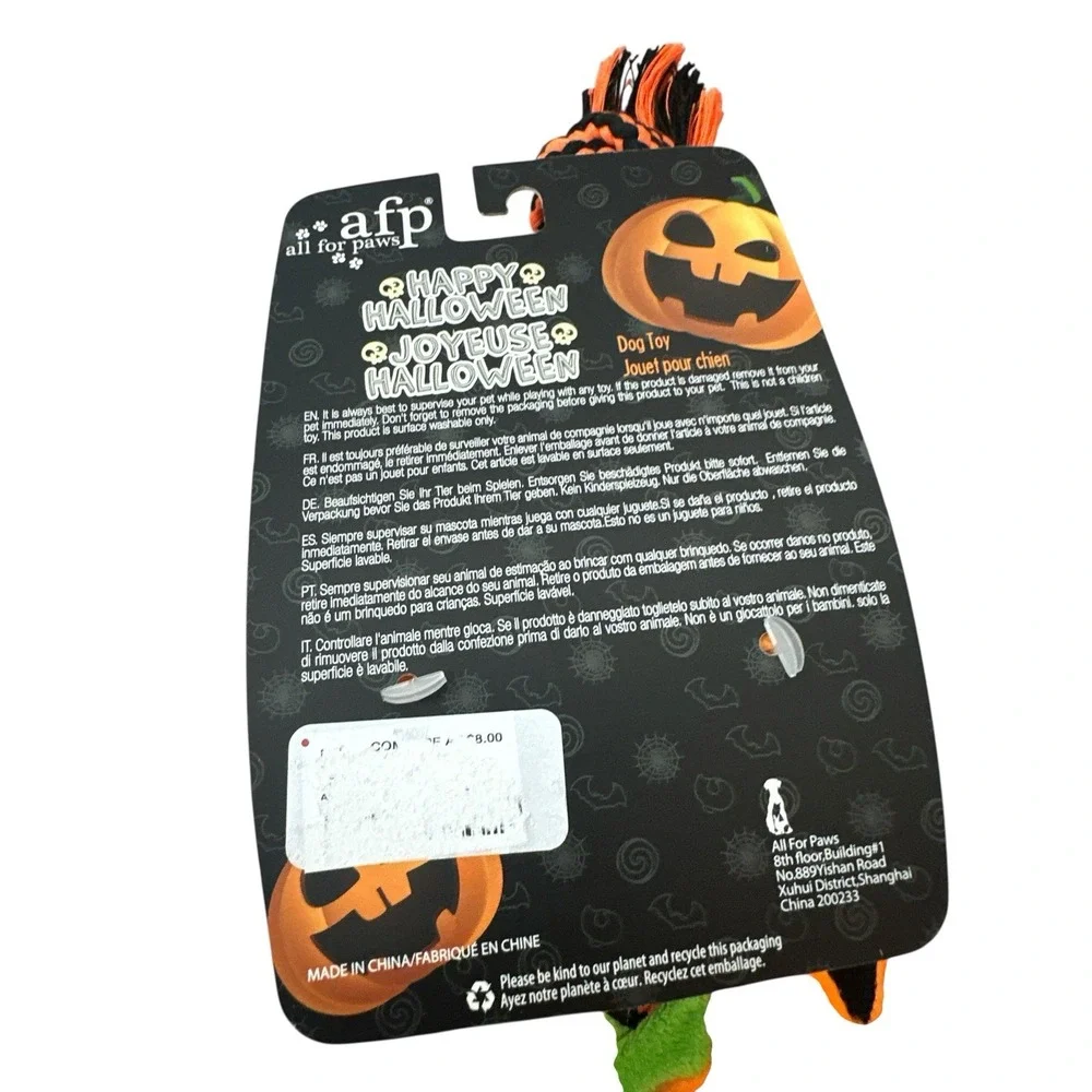 New afp All For Paws‎ Halloween Dog Toy Pumpkin with Rope Squeaker Push Outdoor